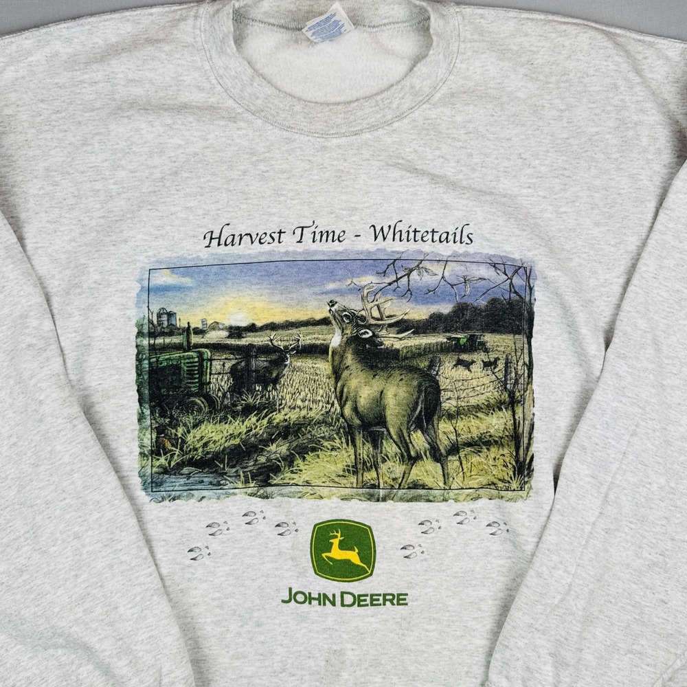 John Deere Whitetail Deer Hunting Sweatshirt 3XL Vintage Y2K Farm Tractor
